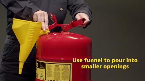 Justrite 2 Gallon Type I Red Safety Gas Can for Gasoline with Flame Arrester, Self-Closing Lid, and Funnel, Made in the USA, Galvanized Steel Flammable Storage Can, 7120110