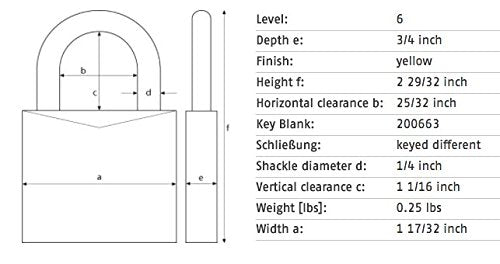 ABUS Yellow 72/40 Lockout Tagout Padlock w/ 1" Shackle, Single Padlock, Keyed Different, 1 Padlock with 2 Keys