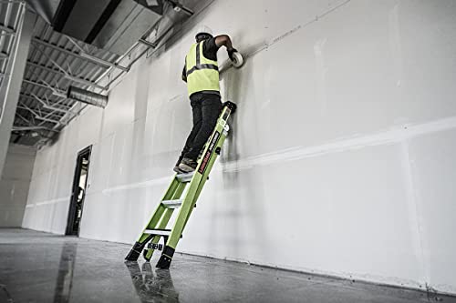 Little Giant Ladders, King Kombo 2.0 XT, Industrial, M6, 6 Ft. A Frame, 10 Ft. Extension, Fiberglass, Type 1AA, 375 lbs Weight Rating, (13936-071), Hi-viz Green