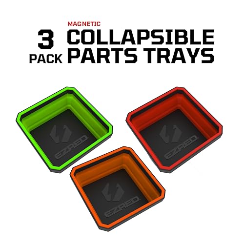 EZRED - EZR-BCK18 EZTRAY Magnetic Collapsible Parts Tray Organizer, Made of Silica and ABS, For Tool Parts, Set of 3