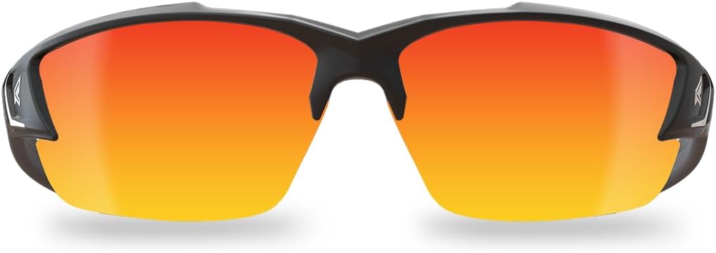 Edge SDKAP119-G2 Khor G2 Wrap-Around Safety Glasses, Anti-Scratch, Non-Slip, UV 400, Military Grade, ANSI/ISEA & MCEPS Compliant, 5.04" Wide, Black Frame / Aqua Precision Red Mirror Lens