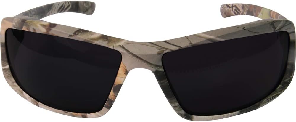 Edge TXB216CF Brazeau Polarized Wrap-Around Safety Glasses, Anti-Scratch, Non-Slip, UV 400, Military Grade, ANSI/ISEA & MCEPS Compliant, 5.04" Wide, Forest Camo Frame/Smoke Lens