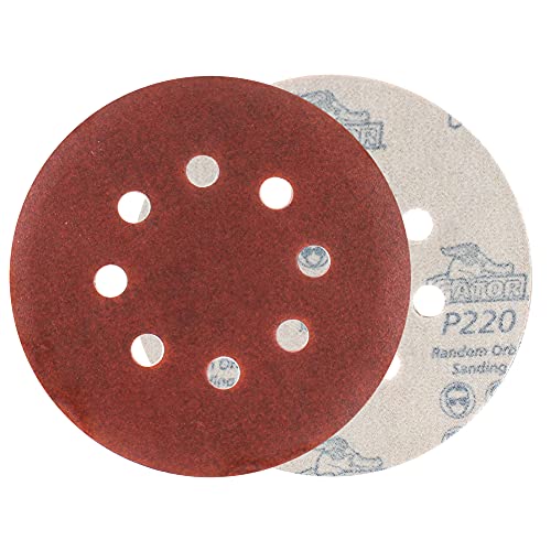 Gator 5" Random Orbit Hook & Loop Red Resin Aluminum Oxide Sanding Discs, 8-Hole, 220 Grit, 50 Pack