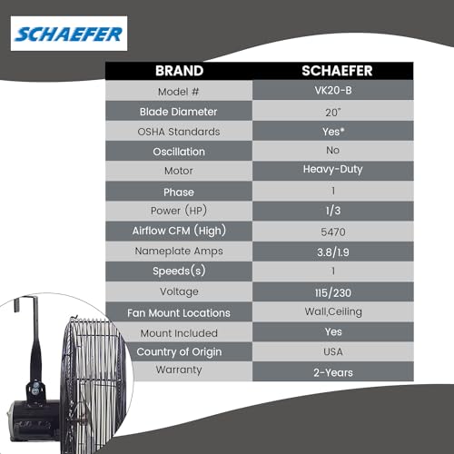 Schaefer F5-24 24� Versa-Kool Fan High Velocity � Heavy Duty Livestock Wall Mounted Circulation Fan for Patio, Greenhouse, Workstation & Industrial