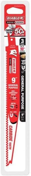 Diablo (DS0909CGP3) Demo Demon Carbide Teeth Reciprocating Saw Blades for General Purpose Cuts - 9" Length, 6/9 TPI (Pack of 3)