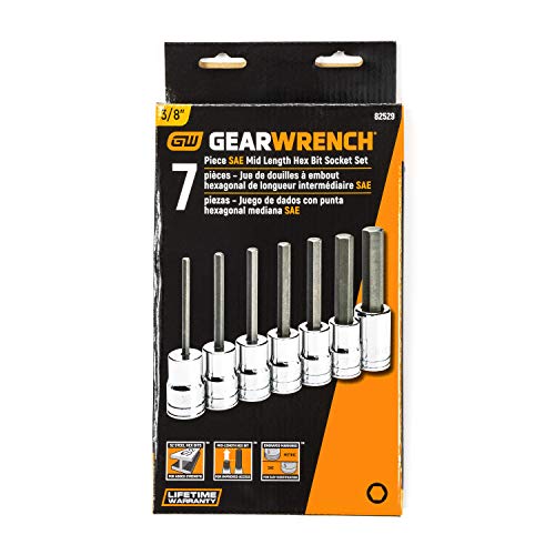 GEARWRENCH 7 Pc. 3/8" Drive Mid-Length Hex Bit Socket Set, SAE - 82529