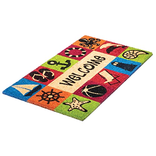 NoTrax, Welcome Beach, Vinyl-Backed Natural Coir Doormat, Entry Mat for Indoor or Outdoor Use, 18"x30", C12 (C12S1830WB)