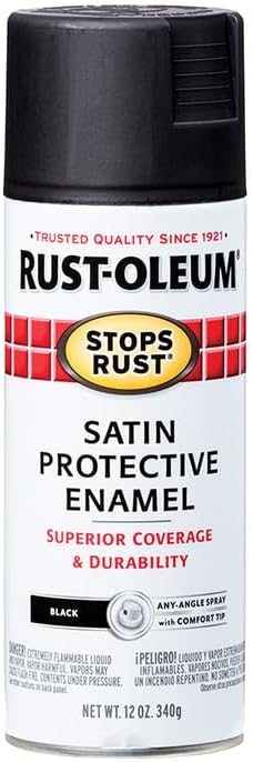 Rust-Oleum 7777830 Stops Rust Spray Paint, 12 Oz, Satin Black (Pack of 6)