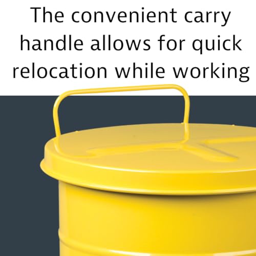 Justrite 14 Gallon Galvanized Steel Oily Waste Can, 20" x 16" Metal Oil Rag Safety Can with Hand Operated Self-Closing Lid for Oil Rag Disposal, Made in The USA, Yellow, 09511