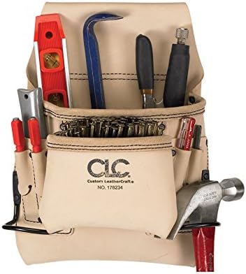 CLC Custom Leathercraft 178234 Carpenter's Nail and Tool Bag Reversed Top Grain, 8-Pocket , White