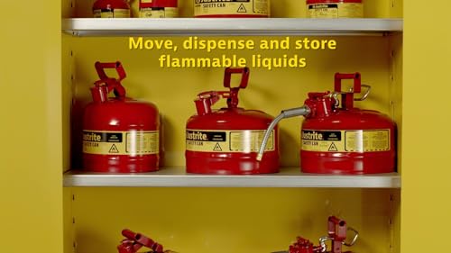 Justrite 5 Gallon Type II Green Safety Can for Oil with Flame Arrester, Self-Closing Lid, and 1" Flexible Metal Spout, Made in the USA, Galvanized Steel Flammable Storage Can, 7250430