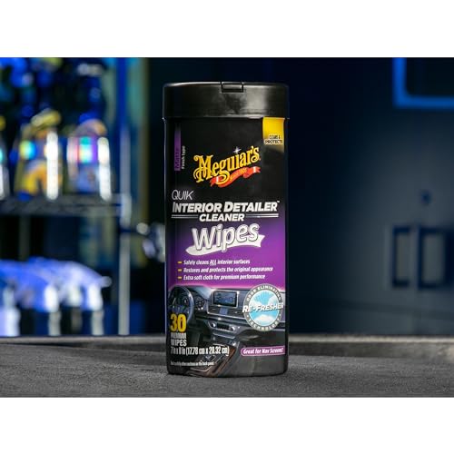 Meguiar's Quik Interior Detailer Wipes - This Non-Greasy Formula Cleans and Protects All Interior Surfaces - Easy Cleaning and Detailer, All Surface Car Wipe with UV Protection, 25 Wipes