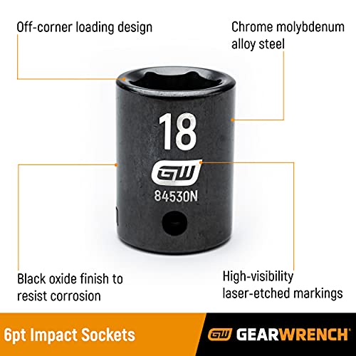 GEARWRENCH 25 Pc. 3/8" Drive 6 Pt. SAE Impact Socket Set, Standard & Deep - 84919N