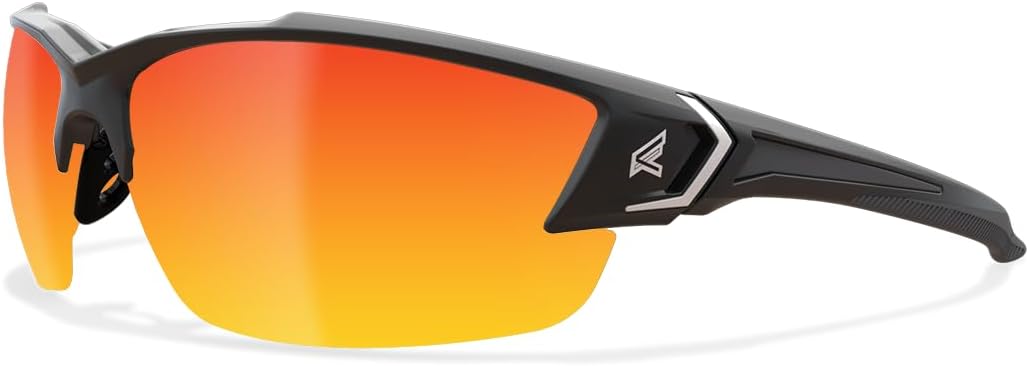 Edge SDKAP119-G2 Khor G2 Wrap-Around Safety Glasses, Anti-Scratch, Non-Slip, UV 400, Military Grade, ANSI/ISEA & MCEPS Compliant, 5.04" Wide, Black Frame / Aqua Precision Red Mirror Lens