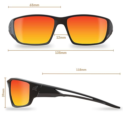 EDGE Kazbek Wrap-Around Safety Glasses, Anti-Scratch, Non-Slip, UV 400, Military Grade, ANSI/ISEA & MCEPS Compliant (Black, Aqua Precision Red Mirror)