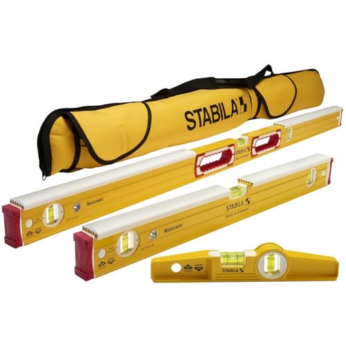 Stabila Mason Level Kit – 48" & 24" With Dead-Blow Shields, Torpedo Level, Canvas Case – 48296 Series For Brick & Block Work