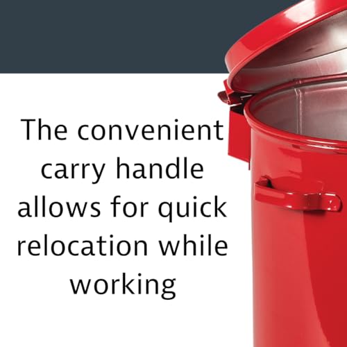 Justrite 2 Gallon Galvanized Steel Countertop Oily Waste Can, 9" x 9.6" Metal Oil Rag Safety Can with Hand Operated Self-Closing Lid for Oil Rag Disposal, Made in The USA, Red, 09200