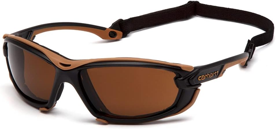 Carhartt Toccoa Safety Glasses, Black/Tan Frame, Sandstone Bronze H2MAX Anti-Fog Lens
