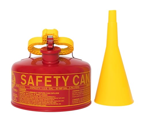 Eagle 1 Gallon Type I Red Safety Gas Can for Gasoline with Flame Arrester, Self-Closing Lid, and F-15 Funnel, Made in the USA, Galvanized Steel Flammable Storage Can, UI10FS