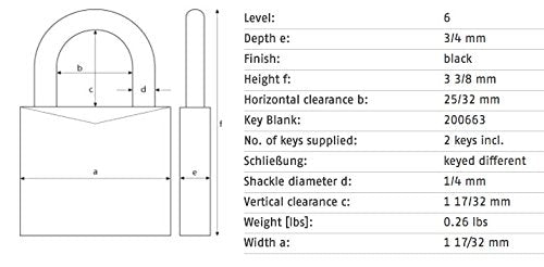 Abus 72HB/40-40 KD 6 Pack 19379 Aluminum Padlock 72 Series, Body width: 1 17/32" Shackle diameter: 1/4" Shackle clearance: 1 17/32", Silver-1.5" Shackle, 6 Piece