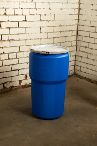 Eagle 14 Gallon Plastic Drum with Lid, Metal Lever-Lock, 26.5"x15", Open Head Lab Pack Drum Made of Durable, Lightweight HDPE, Withstands Weather and Chemicals, Made in USA, Blue, 1610MB