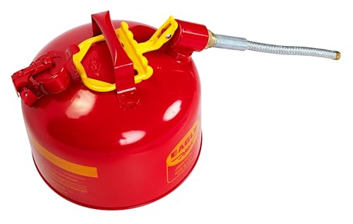 Eagle 2.5 Gallon Type II Red Safety Gas Can for Gasoline with Flame Arrester, Self-Closing Lid, and 12" x 7/8" Flexible Metal Hose, Made in the USA, Galvanized Steel Flammable Storage Can, U226S