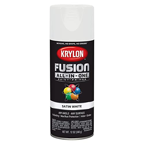 12 oz Krylon K02753007 White Fusion All-In-One Paint & Primer Spray Paint, Satin