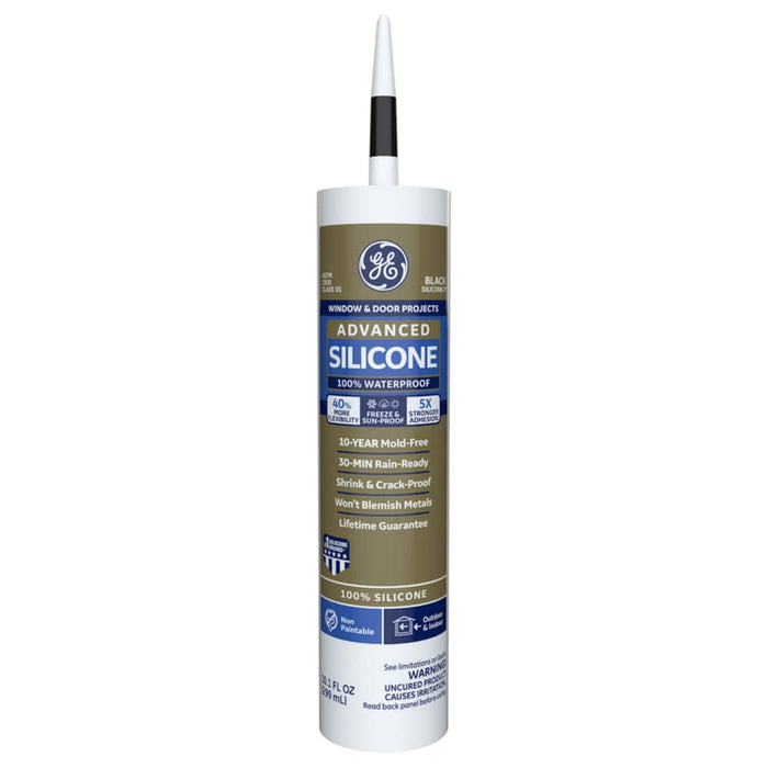 GE 2813670 Advanced Silicone 2 Window & Door Sealant, Black, 10.1 oz. (Pack of 12)
