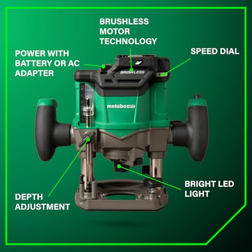 Metabo HPT 36V MultiVolt Cordless Plunge Router Kit | Includes 1/2-Inch and 1/4-Inch Collets | Variable Speed | Optional AC Adapter | M3612DA