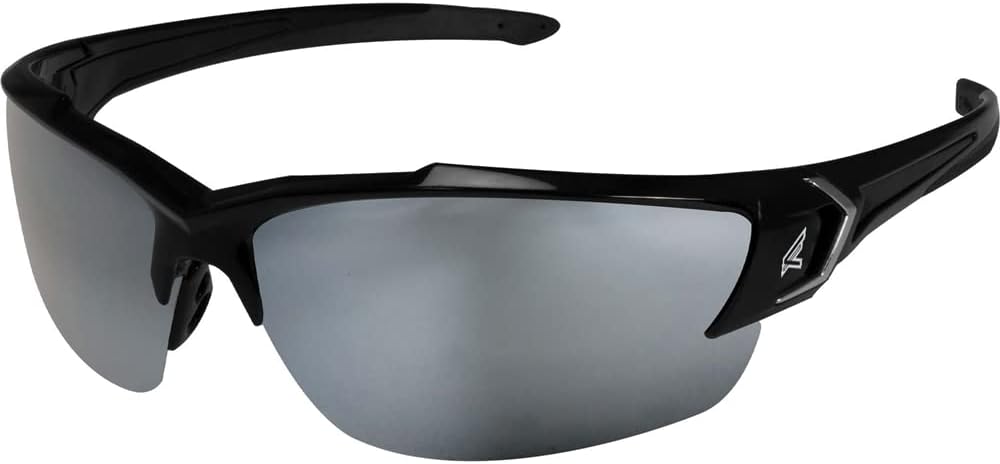 Edge SDK117-G2 Khor G2 Wrap-Around Safety Glasses, Anti-Scratch, Non-Slip, UV 400, Military Grade, ANSI/ISEA & MCEPS Compliant, 5.04" Wide, Black Frame / Silver Mirror Lens