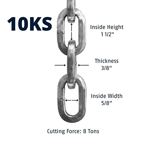 ABUS Hardened Steel 10KS 6 Foot x 3/8" Thick Square Security Chain for Bikes, Containers, Trailers, ATV's, Motorcycles and Personal/Industrial Property