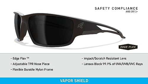 EDGE Kazbek Wrap-Around Anti-Fog/Vapor Shield Safety Glasses, Anti-Scratch, Non-Slip, UV 400, Military Grade, ANSI/ISEA & MCEPS Compliant, 5.04" Wide, Black Frame/Smoke Lens