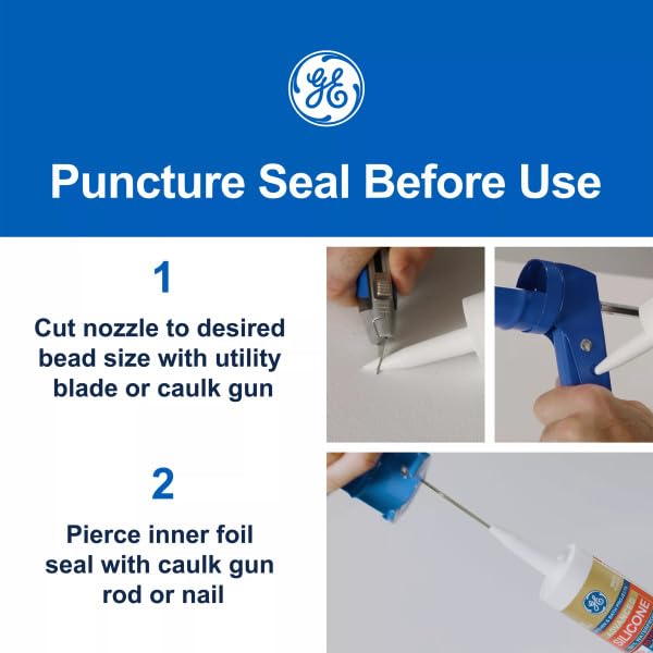 GE Advanced Silicone Caulk for Kitchen & Bathroom, White, 10 fl oz Cartridge - 100% Waterproof Silicone Sealant, 5X Stronger Adhesion, Shrink & Crack Proof (Pack of 12)