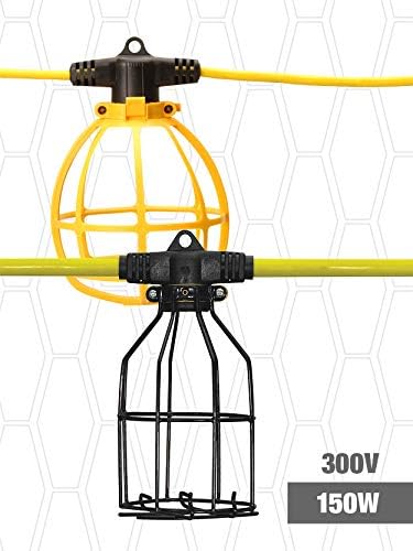 Southwire 7145SW Temporary String Light; 14/2 SJTW; 15-Amp Standard; Plastic Guard; Without Plug & Connector; 100-Foot; Yellow