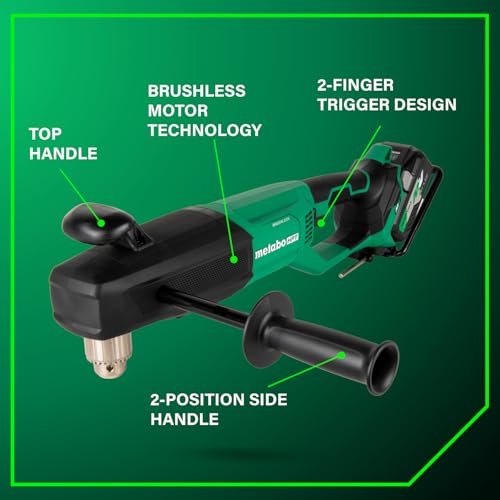 Metabo HPT 36V MultiVolt Cordless 1/2" High Power Right Angle Drill Kit, Power Drill Set with Bag, Lithium-Ion Slide Battery and Charger, 1/2-Inch Chuck, Compact Lightweight Power Tool, D36DYA