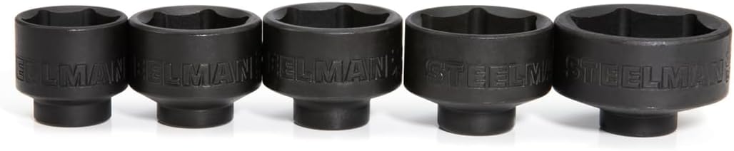 Steelman 42275 5-Piece 3/8-Inch Drive Low Profile Oil Filter Wrench Socket Set, 24mm, 27mm, 29mm, 32mm, and 36mm Sizes