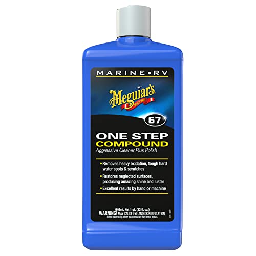 Meguiar's M6732 Marine/RV One Step Compound, Remove Oxidation, Stains, Scratches, and Water Spots, Restore The Color and Shine of Fiberglass Gel Coat Finishes, 32 Oz Bottle