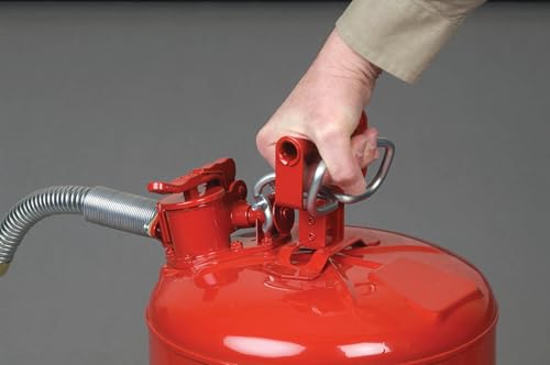 Justrite 5 Gallon Type II Red Safety Gas Can for Gasoline with Flame Arrester, Self-Closing Lid, and 1" Flexible Metal Spout, Made in the USA, Galvanized Steel Flammable Storage Can, 7250130