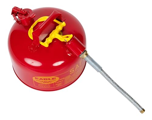 Eagle 2.5 Gallon Type II Red Safety Gas Can for Gasoline with Flame Arrester, Self-Closing Lid, and 12" x 7/8" Flexible Metal Hose, Made in the USA, Galvanized Steel Flammable Storage Can, U226S