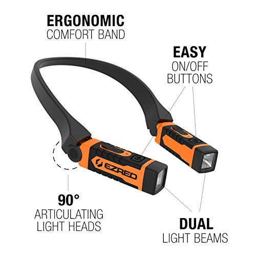 EZRED NK15-OR ANYWEAR Rechargeable Neck Light for Hands-Free Lighting, Orange, Perfect Light for Mechanics, Camping, Hunting, DIY Projects, Reading