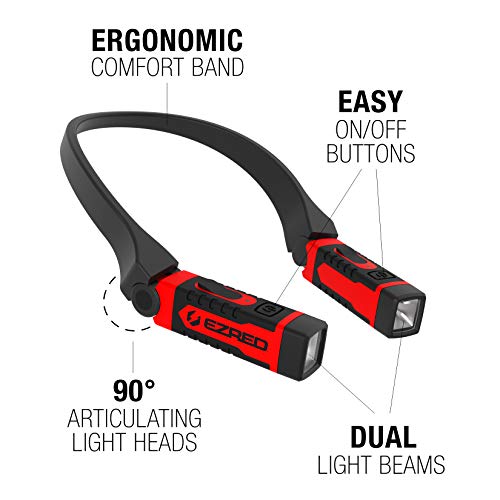 EZRED ANYWEAR Rechargeable Neck Light for Hands-Free Lighting - NK15, Perfect Light for Mechanics, Camping, Hunting, DIY Projects, Reading