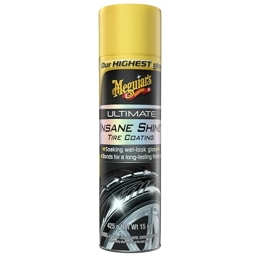 Meguiar's G190315 Ultimate Insane Shine Tire Coating, gives a Finish that Creates a Lasting Wet-Look for a Classic Black Shine, Easy to Use, No Hassle, No Mess, Ultimate Protection, 15 Oz Aerosol Can