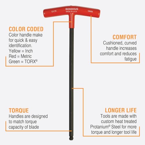 Bondhus 13189 Set of 8 Balldriver and Hex T-handles with Stand, sizes 2-10mm