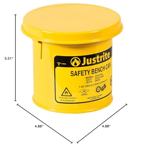 Justrite 10171 Steel Bench Can, 1L Capacity, Yellow