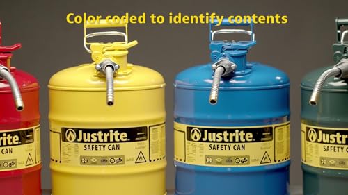 Justrite 2.5 Gallon Type II Green Safety Can for Oil with Flame Arrester, Self-Closing Lid, and 1" Flexible Metal Spout, Made in the USA, Galvanized Steel Flammable Storage Can, 7225430