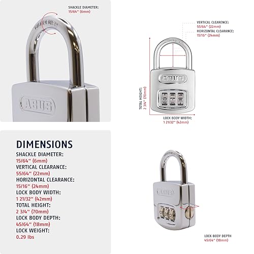 Abus 160/40 C 160 All Weather Resettable Chrome Combination Padlock, 3 Dial