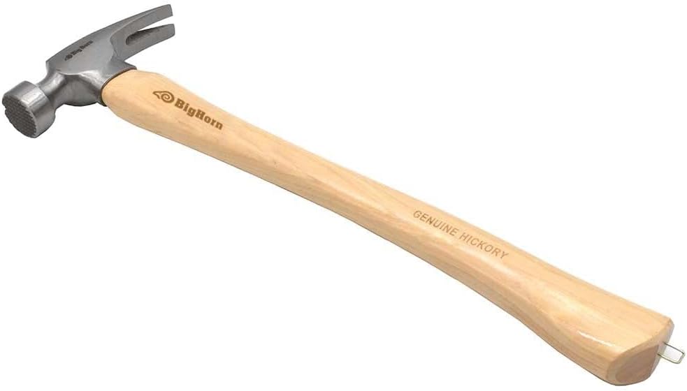 Big Horn 15101 21 Oz Curved Handle Framing Hammer, Milled Face, Magnetic Nail Starter, Anti-Ring Claw, Precision Balanced Alloy Steel Head, Canadian Hickory Handle