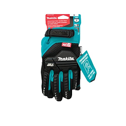 Makita Unisex Impact-rated T 04276 Advanced ANSI 2 Impact Rated Demolition Gloves Medium, Teal/Black, Medium US