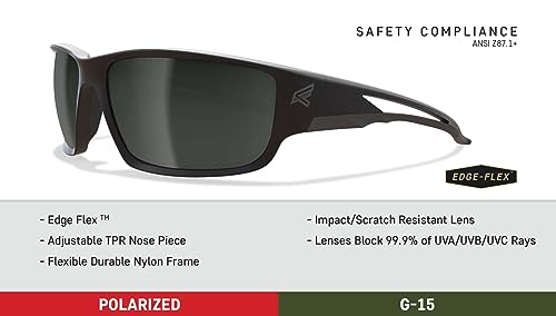EDGE TSK21-G15-7 Kazbek Polarized Wrap-Around Safety Glasses, Anti-Scratch, Non-Slip, UV 400, Military Grade, ANSI/ISEA & MCEPS Compliant, 5.04" Wide (Black Frame/G-15 Silver Mirror Lens)