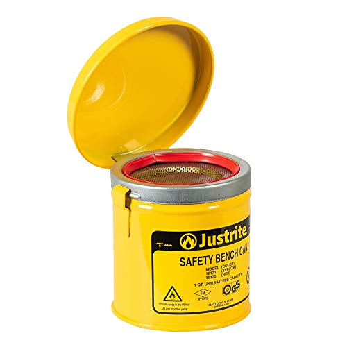 Justrite 10171 Steel Bench Can, 1L Capacity, Yellow